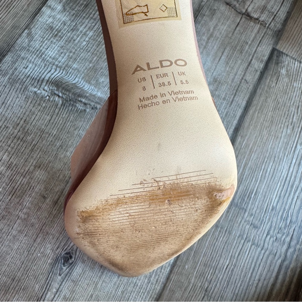 ALDO Deedee Pointy Toe Pump Strappy Heeled Shoes Size 8 Nude Tan Clear - Picture 5 of 6